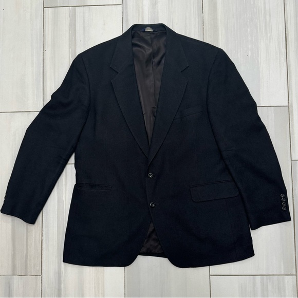 Nordstrom Loro Piana Camel Hair Sport Coat 46L Black Two Button Blazer Suit - Picture 1 of 7